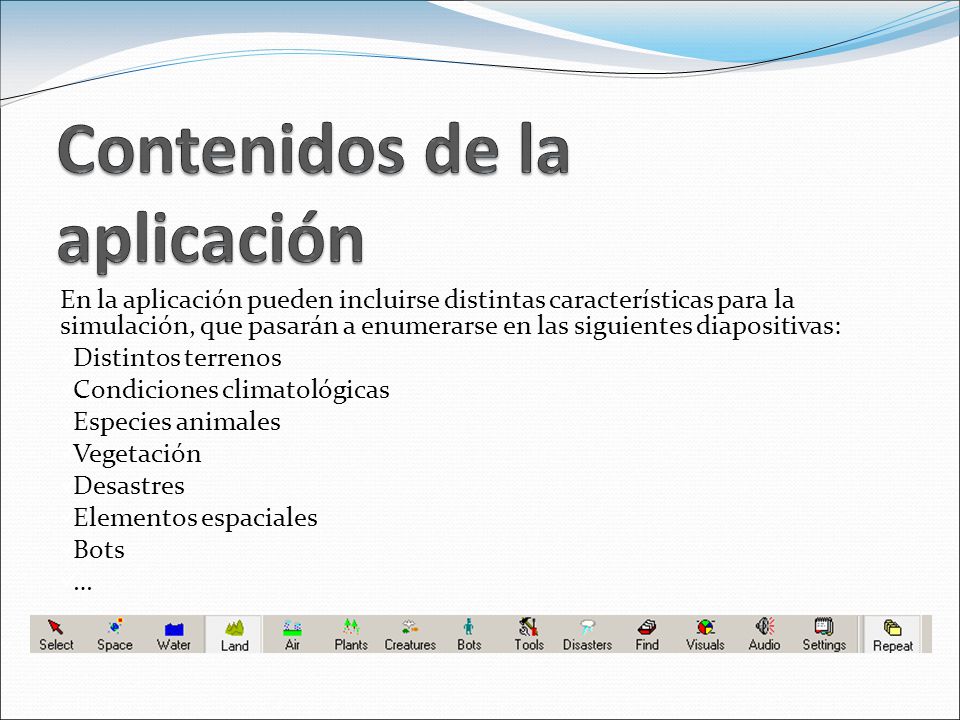 Contenidos de la aplicación