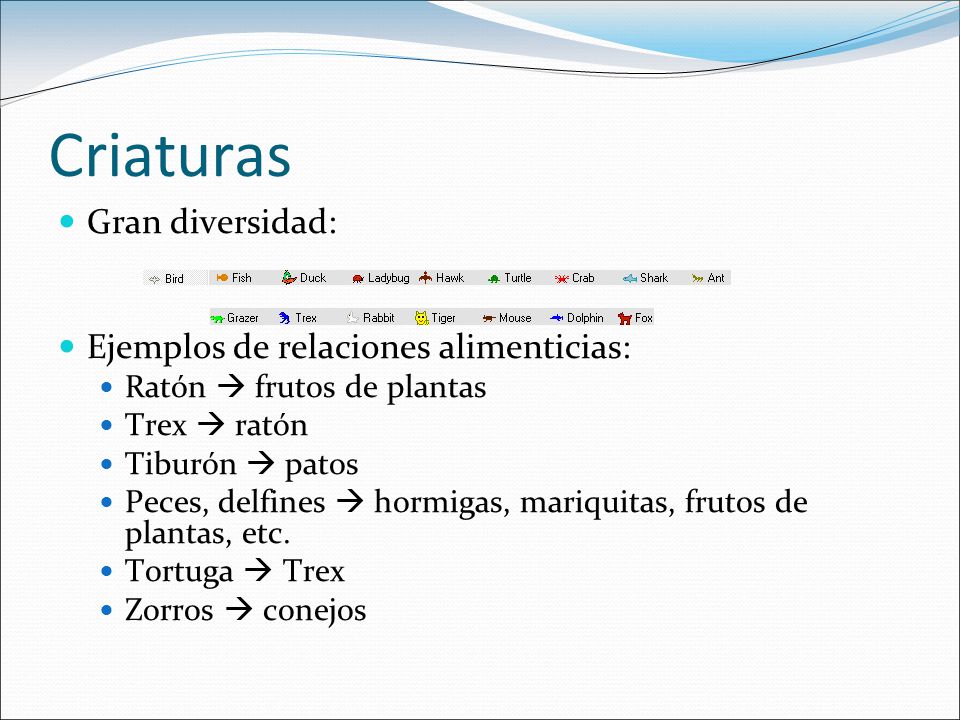 Criaturas Gran diversidad: Ejemplos de relaciones alimenticias: