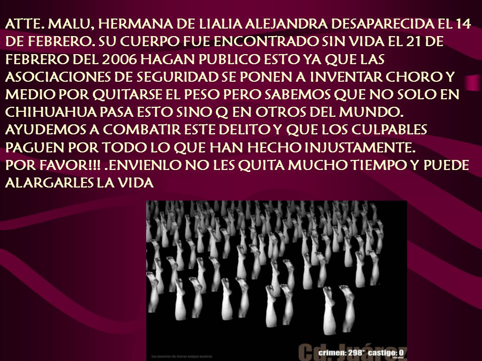 ATTE. MALU, HERMANA DE LIALIA ALEJANDRA DESAPARECIDA EL 14 DE FEBRERO