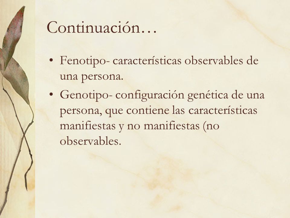 Continuación… Fenotipo- características observables de una persona.