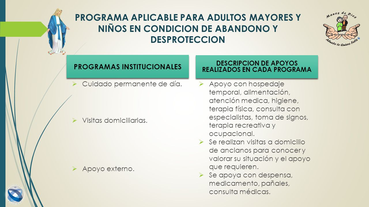 PROGRAMA APLICABLE PARA ADULTOS MAYORES Y NIÑOS EN CONDICION DE ABANDONO Y DESPROTECCION