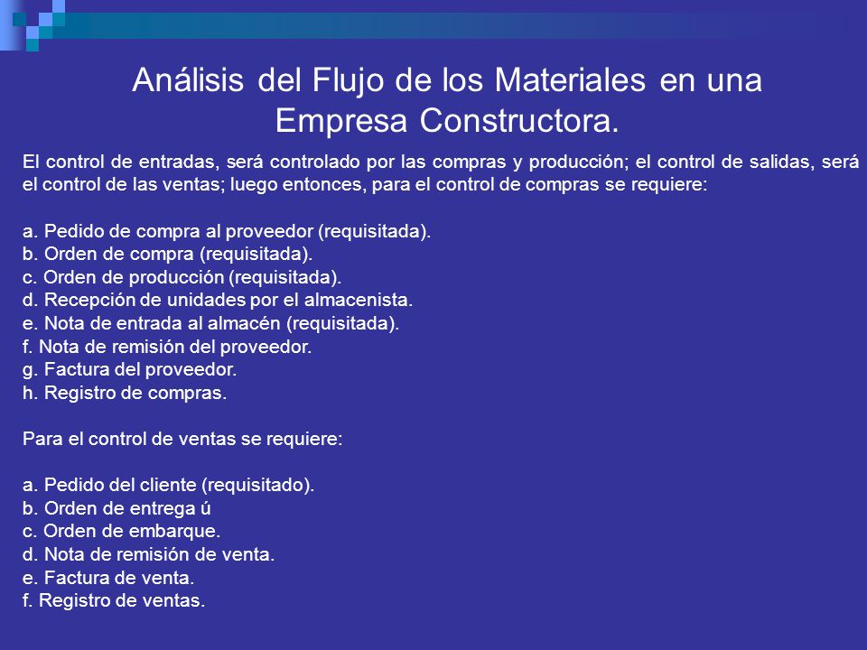 Análisis del Flujo de los Materiales en una Empresa Constructora.