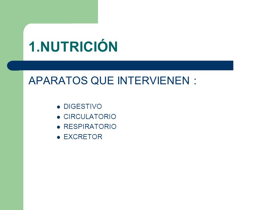 1.NUTRICIÓN APARATOS QUE INTERVIENEN : DIGESTIVO CIRCULATORIO