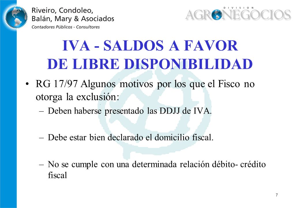 IVA - SALDOS A FAVOR DE LIBRE DISPONIBILIDAD