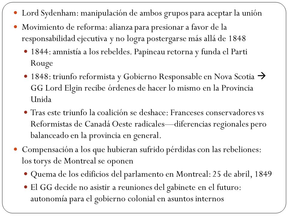 Lord Sydenham: manipulación de ambos grupos para aceptar la unión