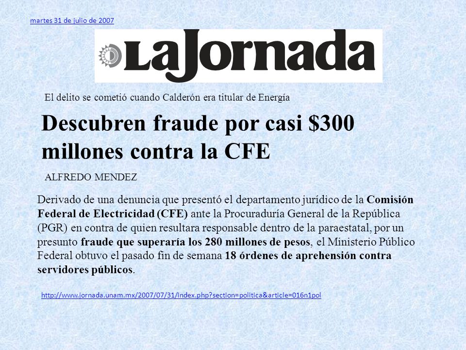El delito se cometió cuando Calderón era titular de Energía
