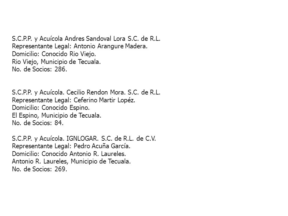 S.C.P.P. y Acuícola Andres Sandoval Lora S.C. de R.L.