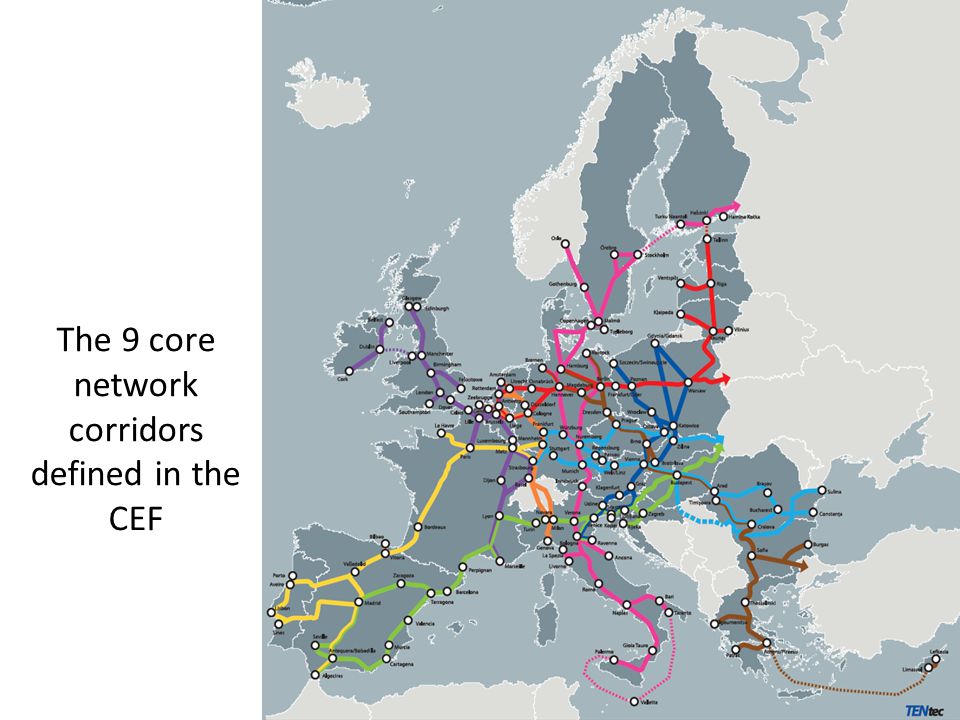 The 9 core network corridors defined in the CEF