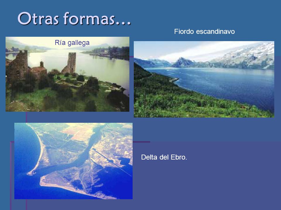 Otras formas… Fiordo escandinavo Ría gallega Delta del Ebro.
