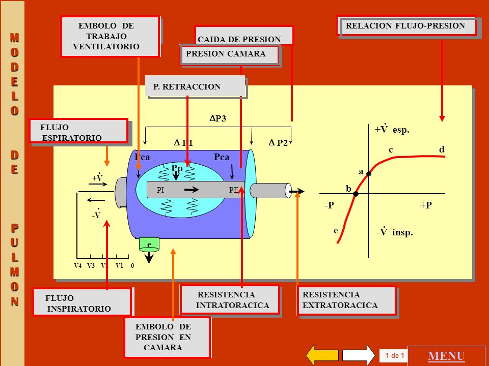 MODELO DE PULMON MENU . +V esp. c d Pca Pca Pp a b -P +P e -V insp. D