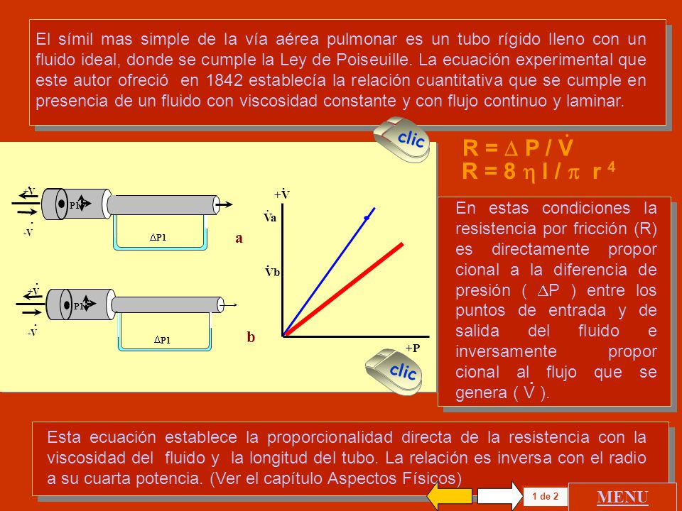 El símil mas simple de la vía aérea pulmonar es un tubo rígido lleno con un fluido ideal, donde se cumple la Ley de Poiseuille. La ecuación experimental que este autor ofreció en 1842 establecía la relación cuantitativa que se cumple en presencia de un fluido con viscosidad constante y con flujo continuo y laminar.