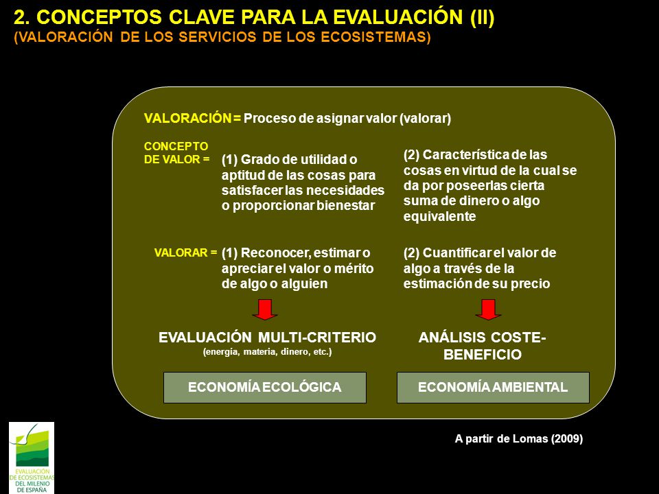 2. CONCEPTOS CLAVE PARA LA EVALUACIÓN (II) (VALORACIÓN DE LOS SERVICIOS DE LOS ECOSISTEMAS)