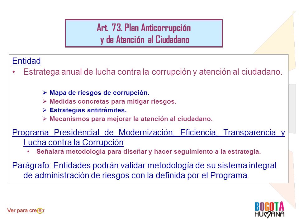 Art. 73. Plan Anticorrupción y de Atención al Ciudadano