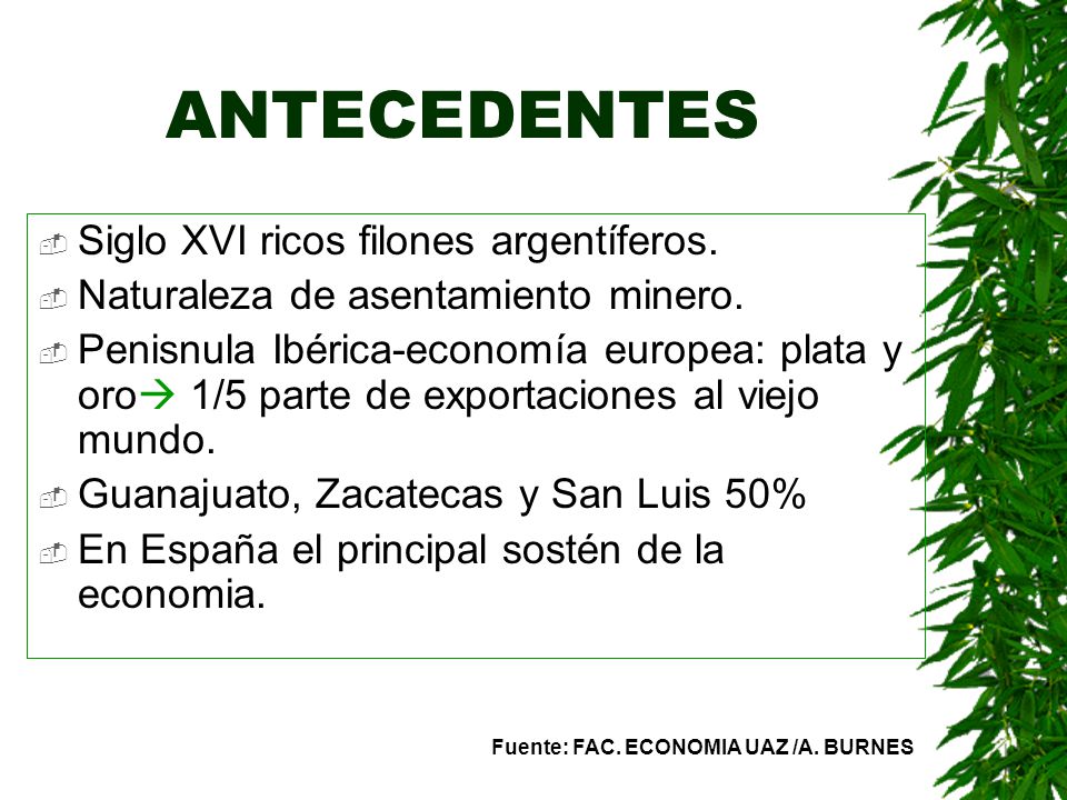 ANTECEDENTES Siglo XVI ricos filones argentíferos.