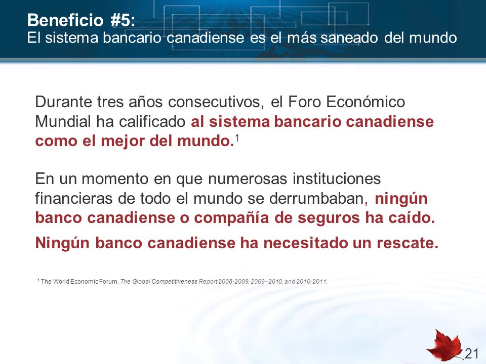 Beneficio #5: El sistema bancario canadiense es el más saneado del mundo