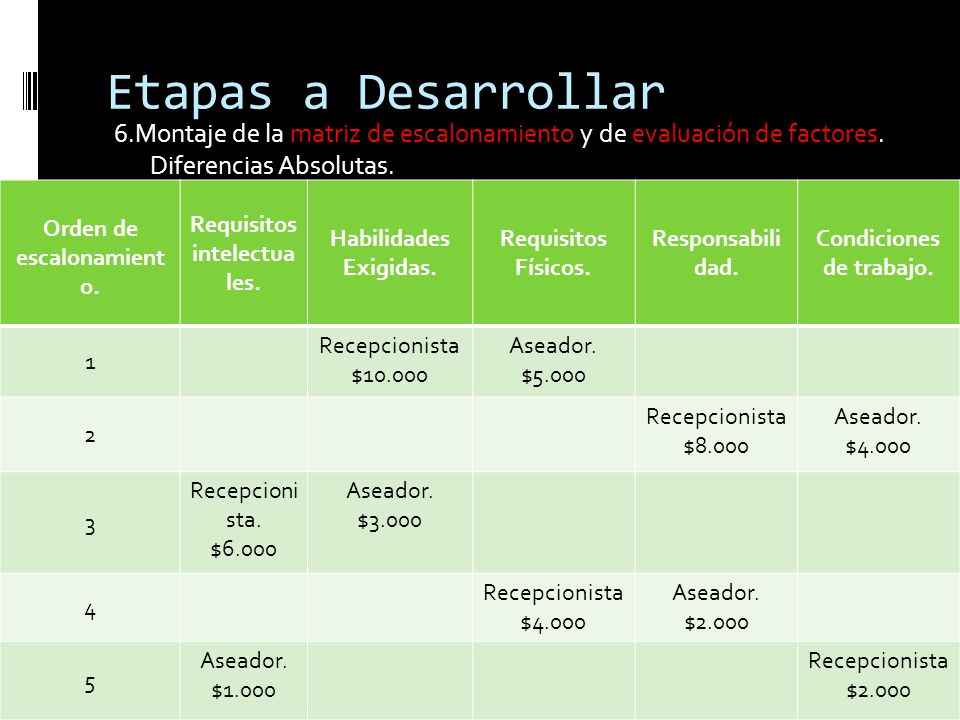 Etapas a Desarrollar 6.Montaje de la matriz de escalonamiento y de evaluación de factores. Diferencias Absolutas.