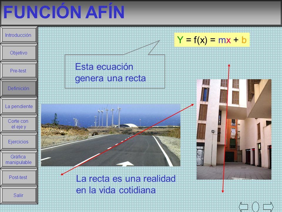 FUNCIÓN AFÍN Y = f(x) = mx + b Esta ecuación genera una recta