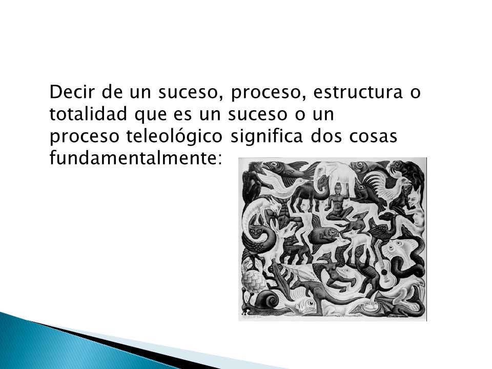 Decir de un suceso, proceso, estructura o totalidad que es un suceso o un proceso teleológico significa dos cosas fundamentalmente: