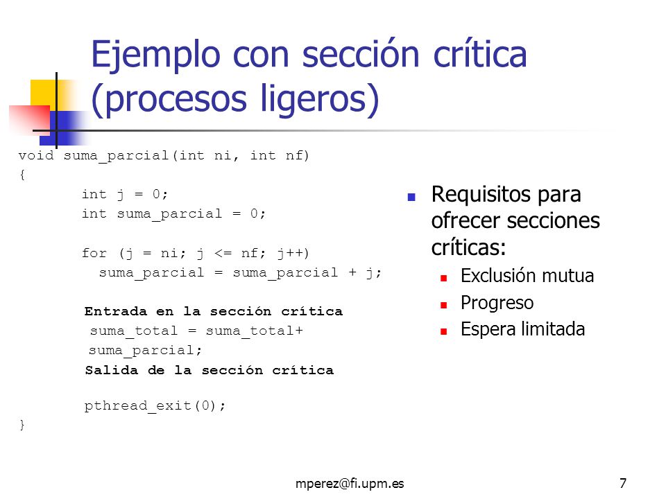 Ejemplo con sección crítica (procesos ligeros)