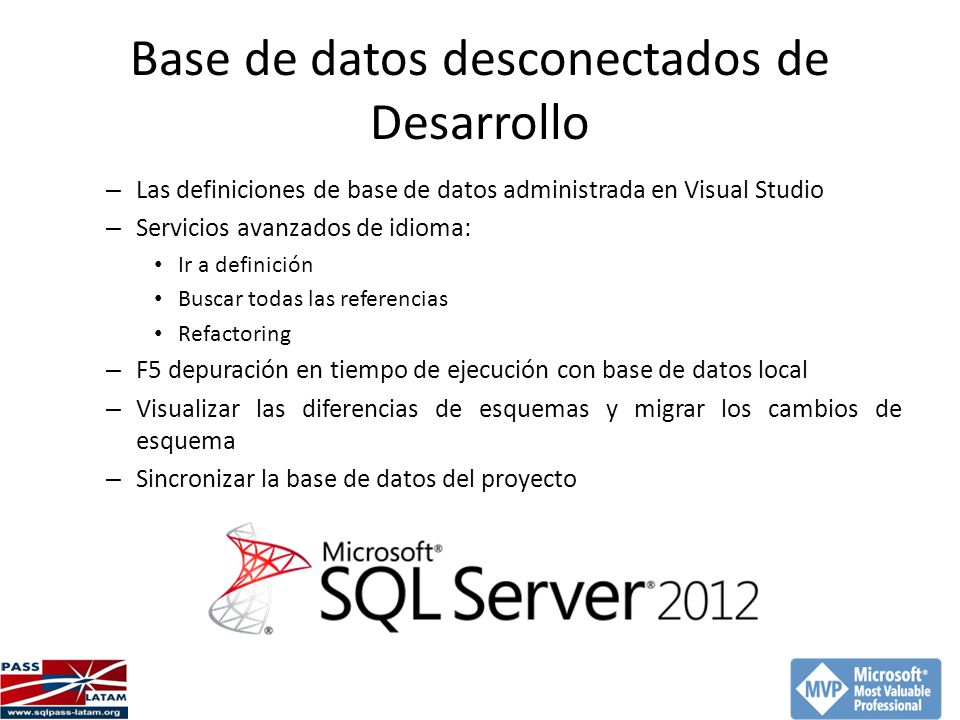 Base de datos desconectados de Desarrollo