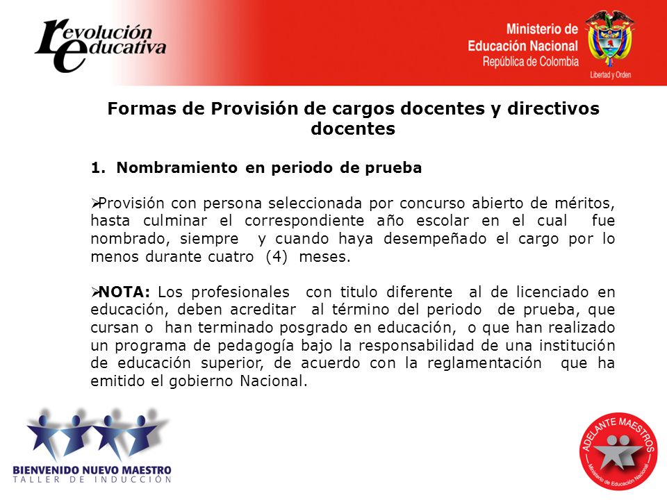 Formas de Provisión de cargos docentes y directivos docentes