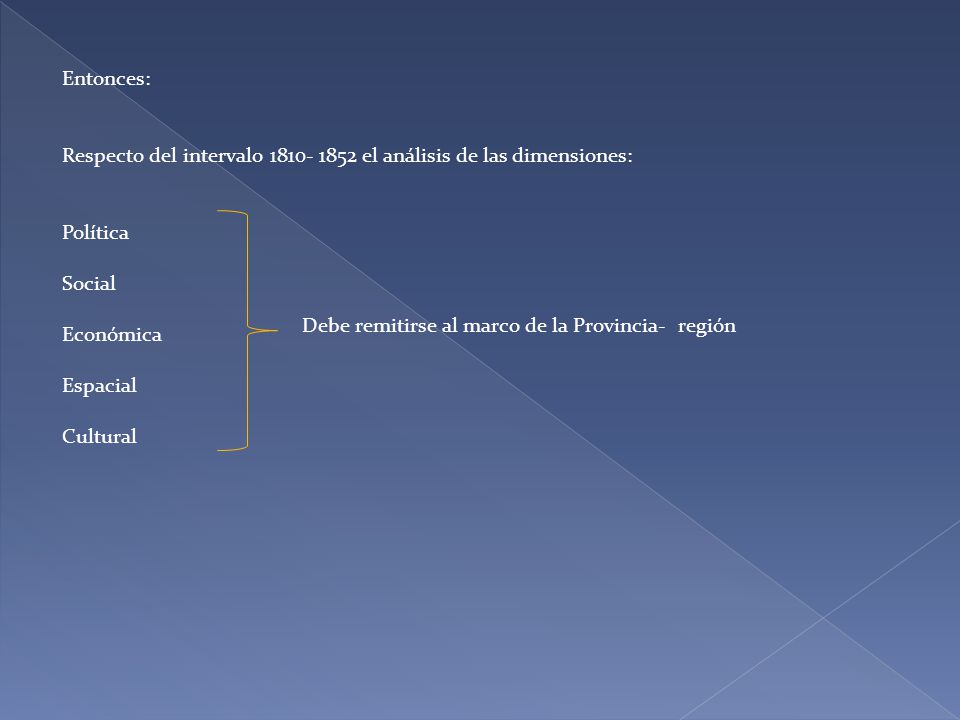 Entonces: Respecto del intervalo el análisis de las dimensiones: Política. Social. Económica.