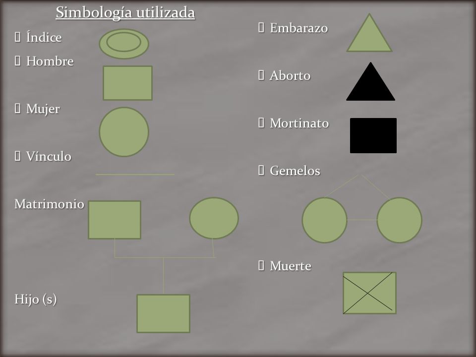 Simbología utilizada Índice Embarazo Hombre Aborto Mujer Mortinato