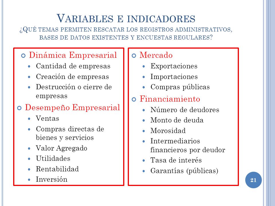 Variables e indicadores ¿Qué temas permiten rescatar los registros administrativos, bases de datos existentes y encuestas regulares