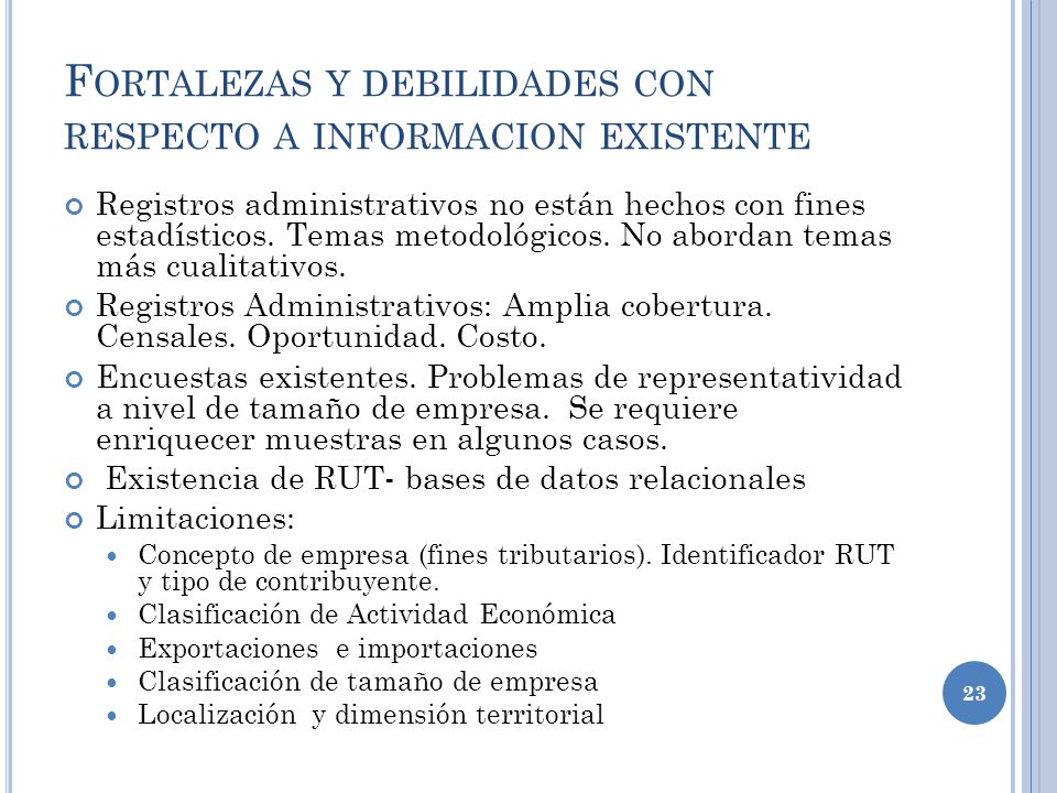 Fortalezas y debilidades con respecto a informacion existente