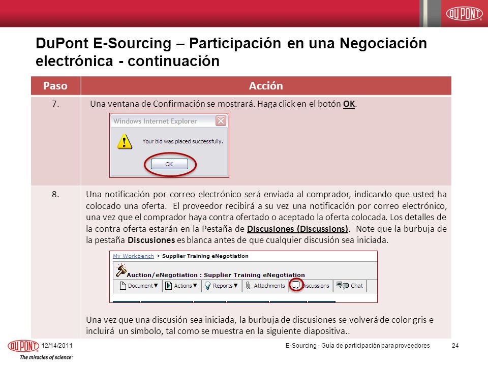 DuPont E-Sourcing – Participación en una Negociación electrónica - continuación