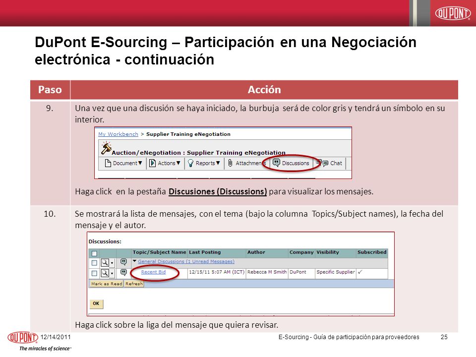 DuPont E-Sourcing – Participación en una Negociación electrónica - continuación