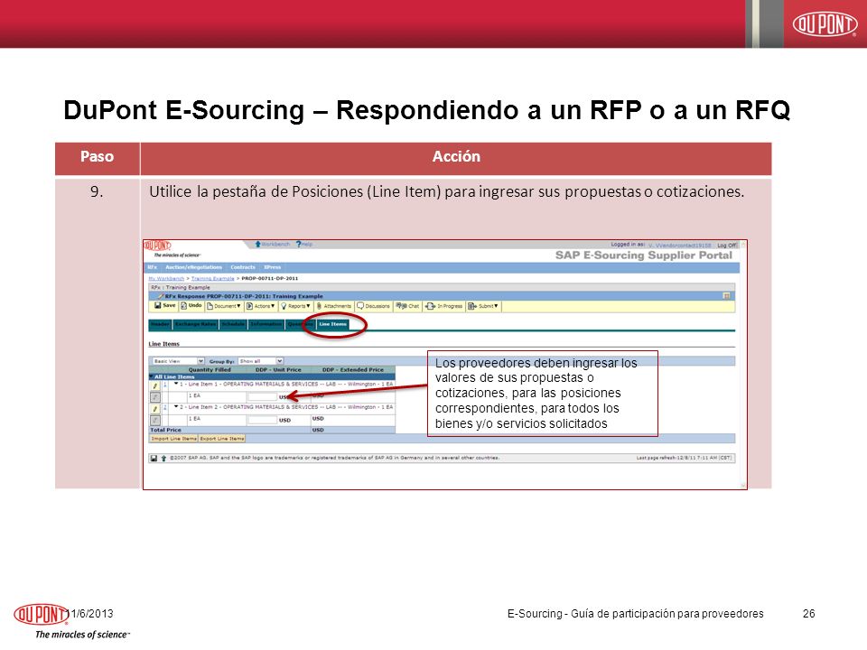 DuPont E-Sourcing – Respondiendo a un RFP o a un RFQ