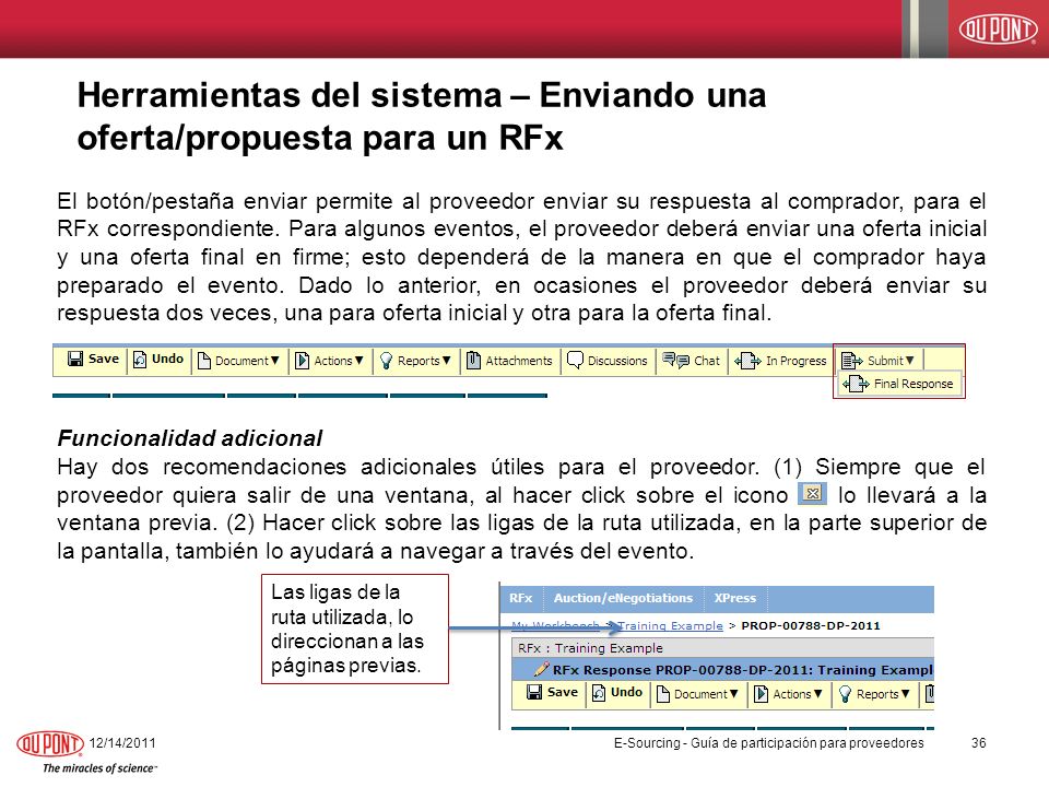 Herramientas del sistema – Enviando una oferta/propuesta para un RFx