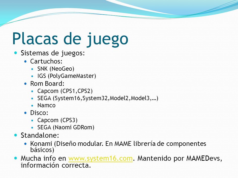 Placas de juego Sistemas de juegos: Standalone:
