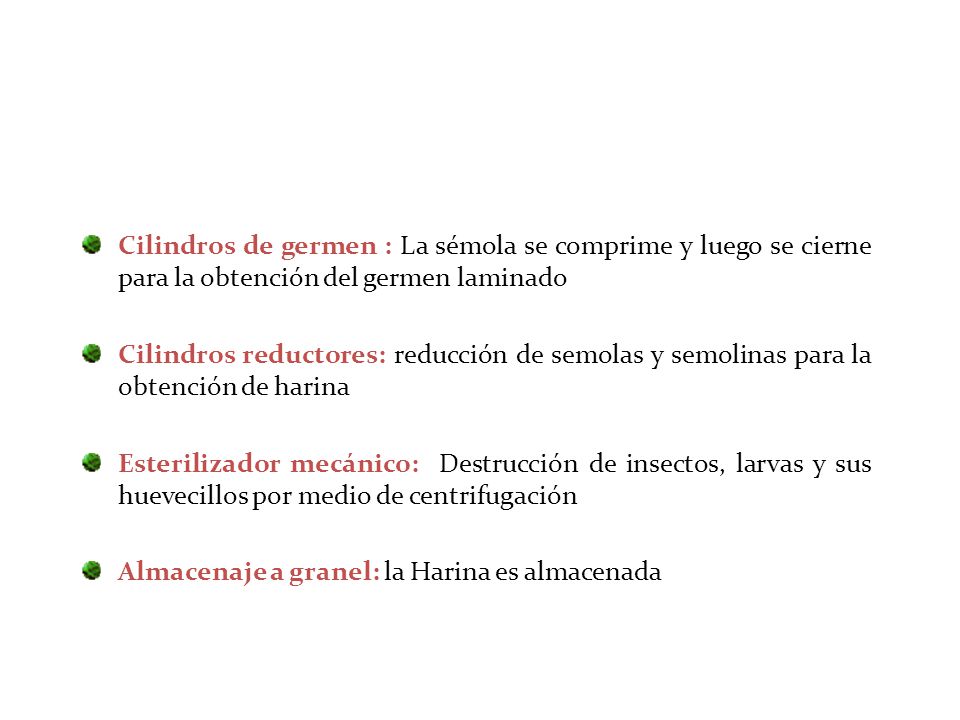 Cilindros de germen : La sémola se comprime y luego se cierne para la obtención del germen laminado