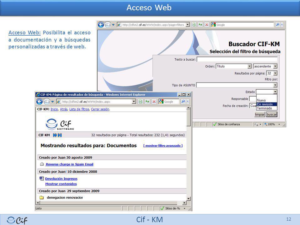Acceso Web Acceso Web: Posibilita el acceso a documentación y a búsquedas personalizadas a través de web.