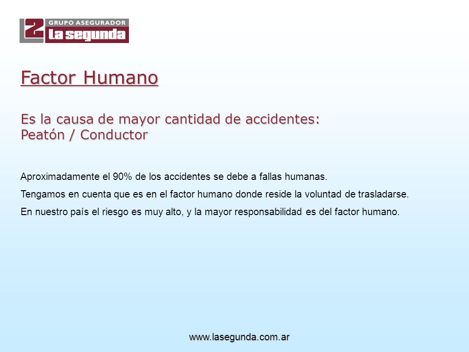 Factor Humano Es la causa de mayor cantidad de accidentes: