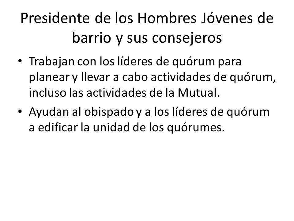 Presidente de los Hombres Jóvenes de barrio y sus consejeros