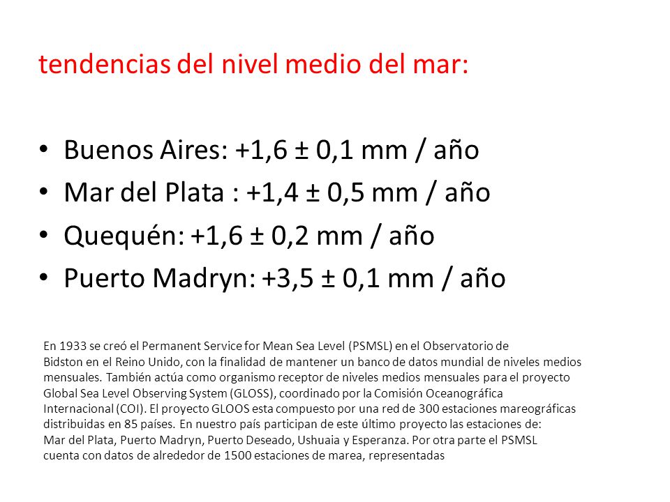tendencias del nivel medio del mar: Buenos Aires: +1,6 ± 0,1 mm / año