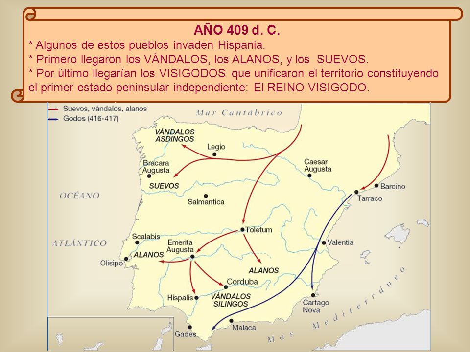 AÑO 409 d. C. * Algunos de estos pueblos invaden Hispania.