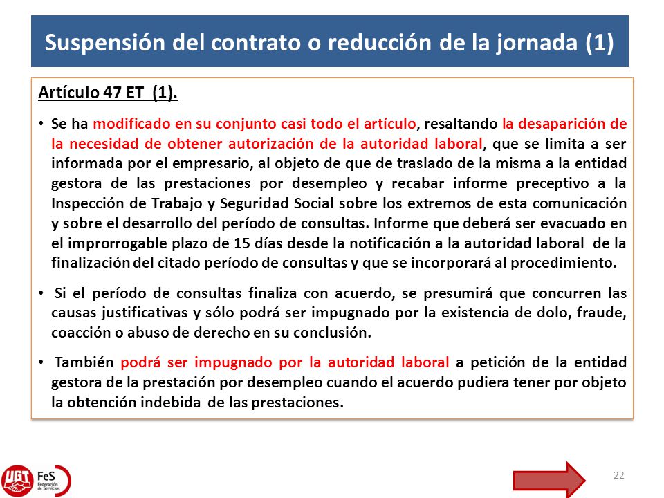 Suspensión del contrato o reducción de la jornada (1)