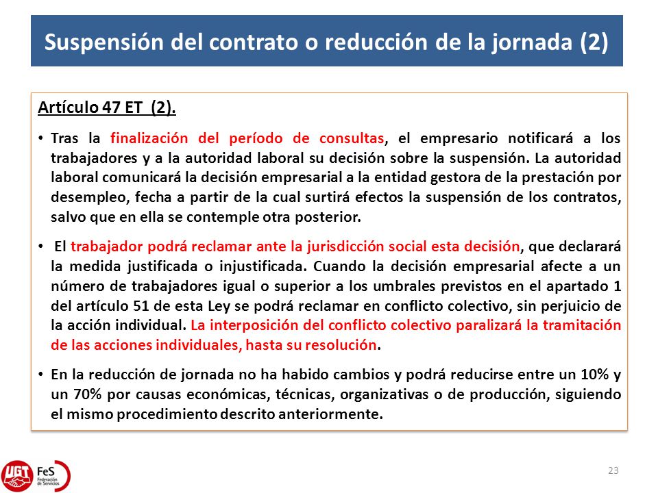 Suspensión del contrato o reducción de la jornada (2)