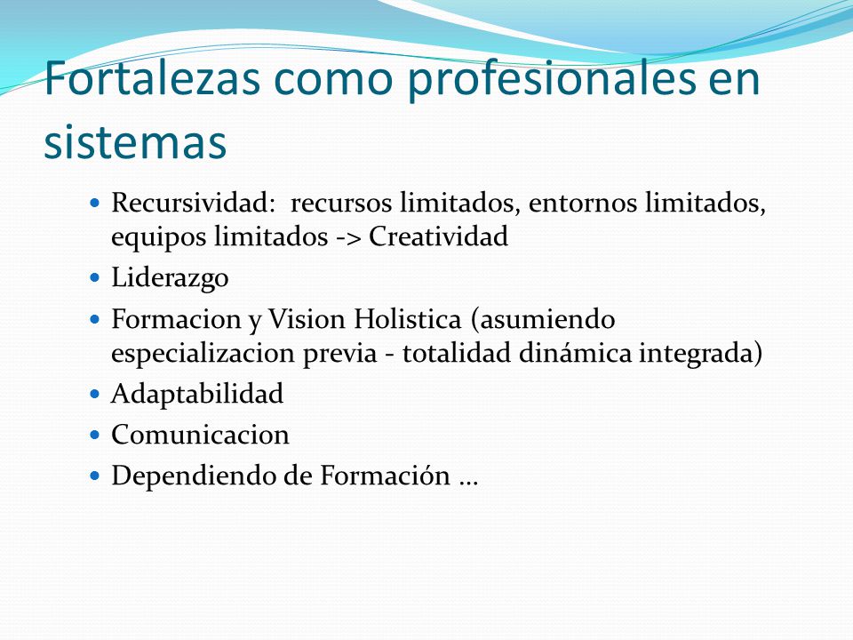 Fortalezas como profesionales en sistemas