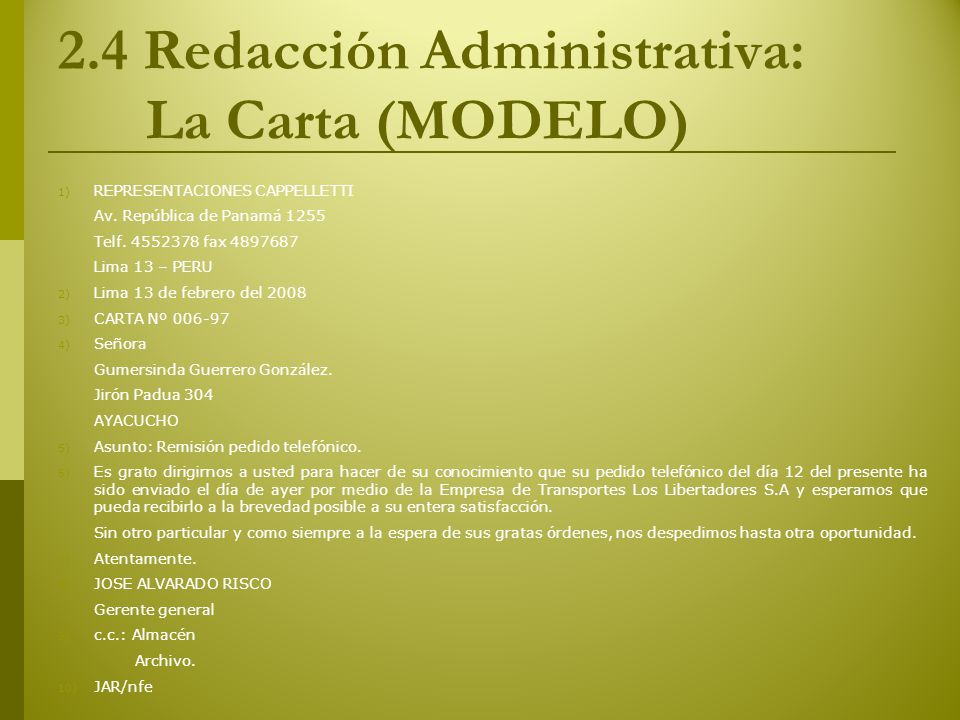2.4 Redacción Administrativa: La Carta (MODELO)
