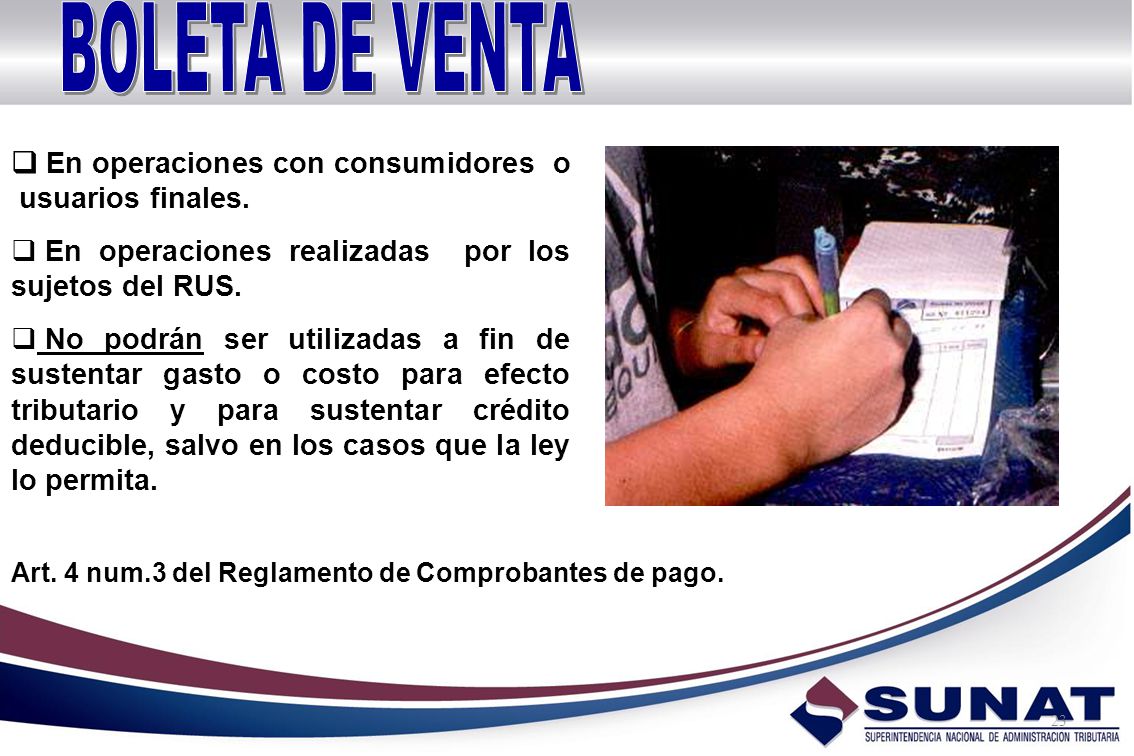 BOLETA DE VENTA En operaciones con consumidores o usuarios finales.