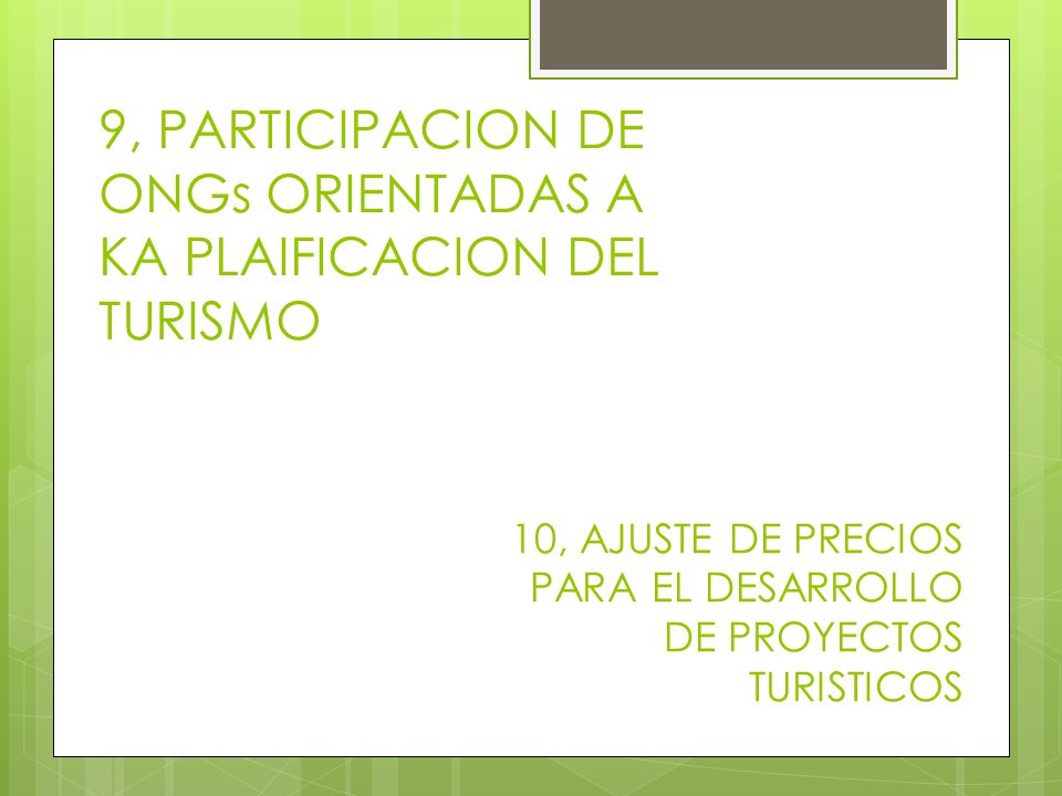 9, PARTICIPACION DE ONGs ORIENTADAS A KA PLAIFICACION DEL TURISMO