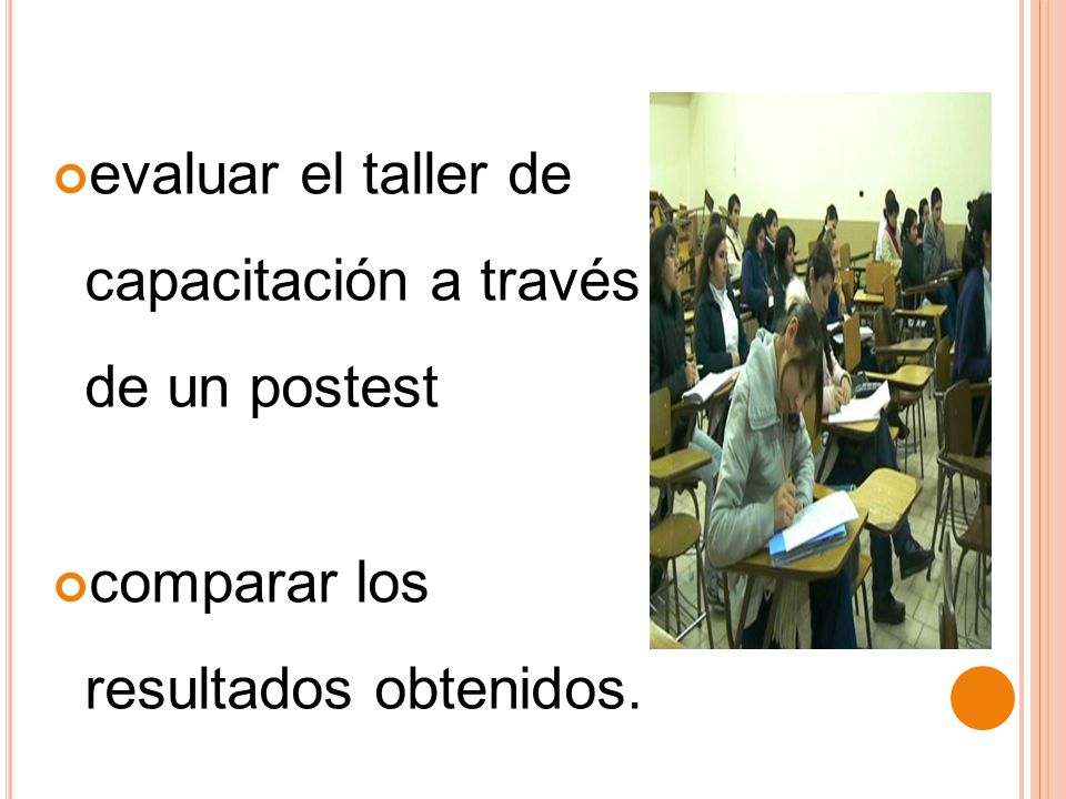 evaluar el taller de capacitación a través de un postest