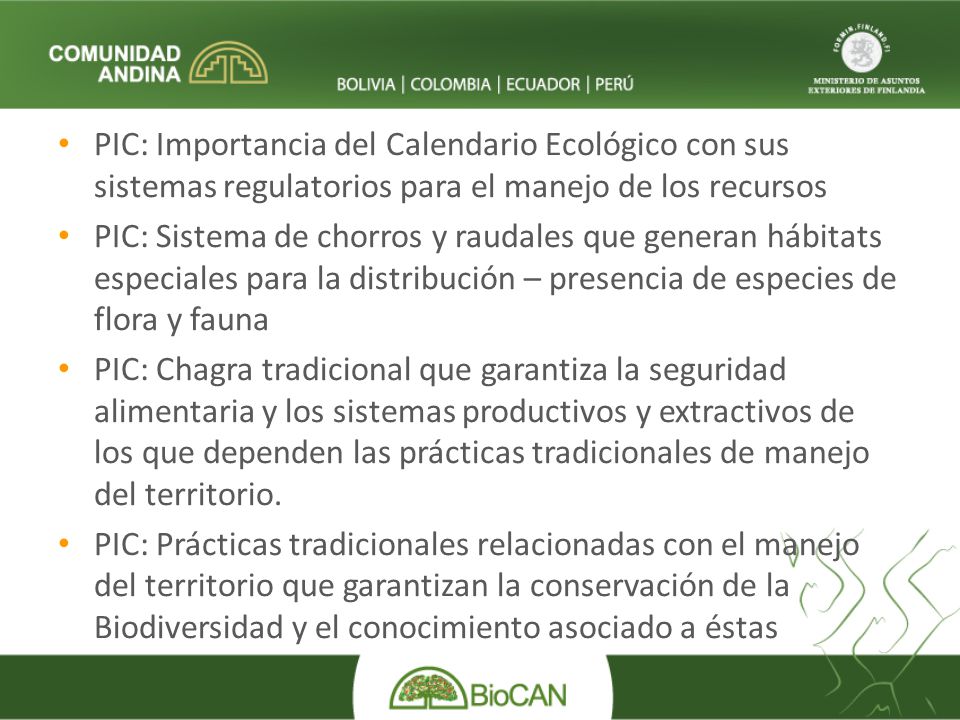 PIC: Importancia del Calendario Ecológico con sus sistemas regulatorios para el manejo de los recursos