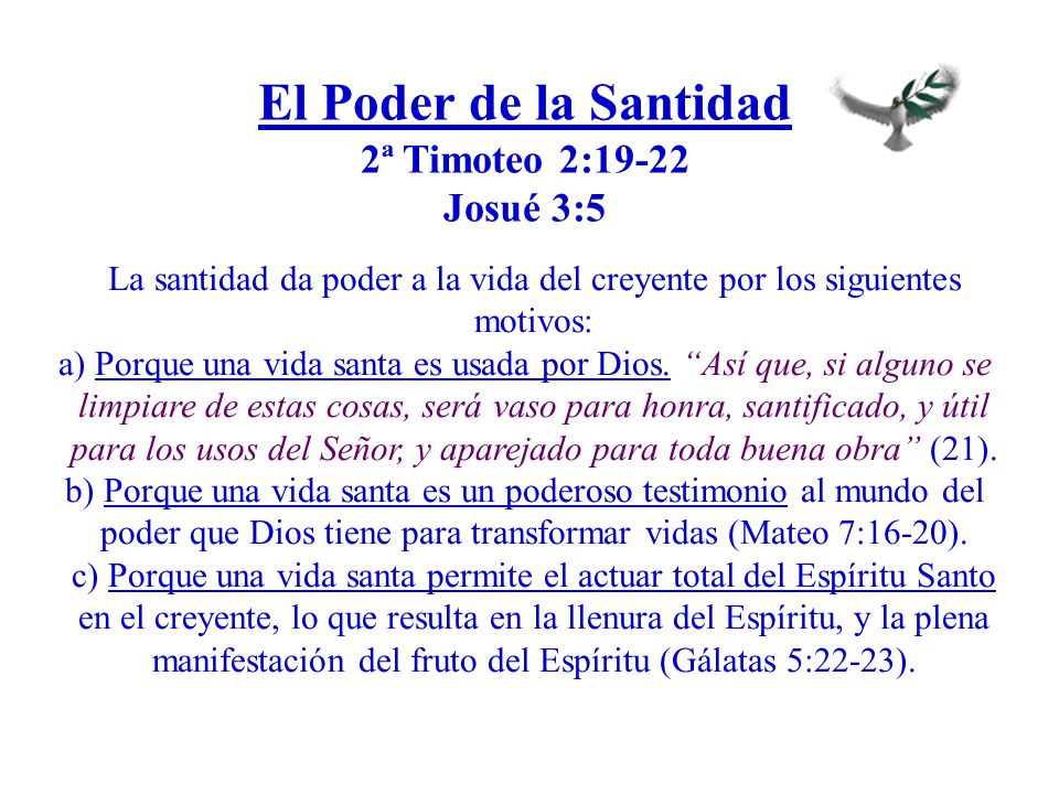 El Poder de la Santidad 2ª Timoteo 2:19-22 Josué 3:5