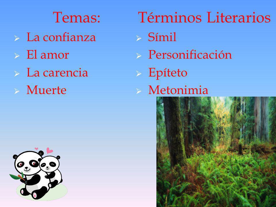 Temas: Términos Literarios La confianza El amor La carencia Muerte